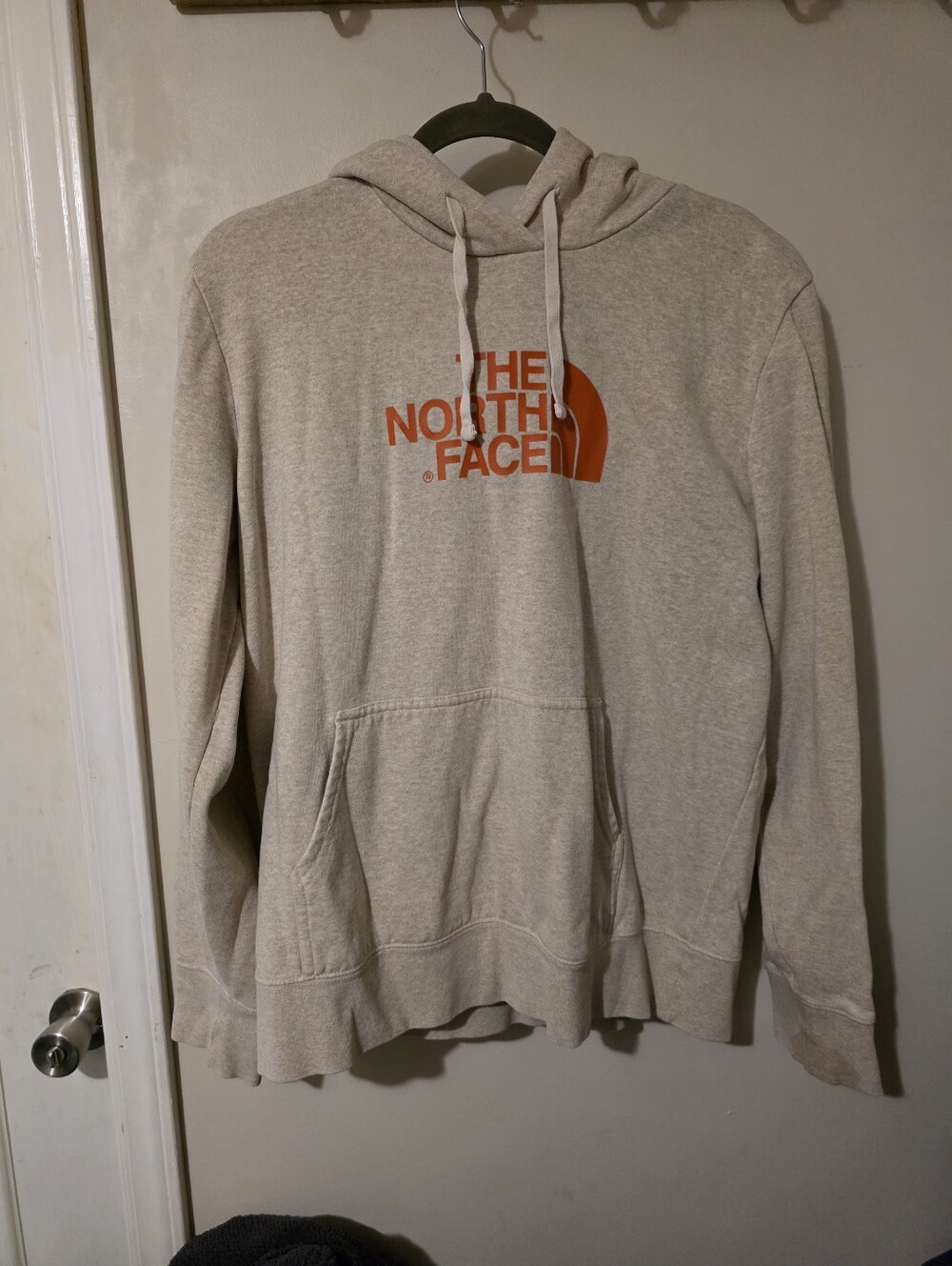 The North Face Women's Light Beige Hoodie with Orange Logo,Xlg
